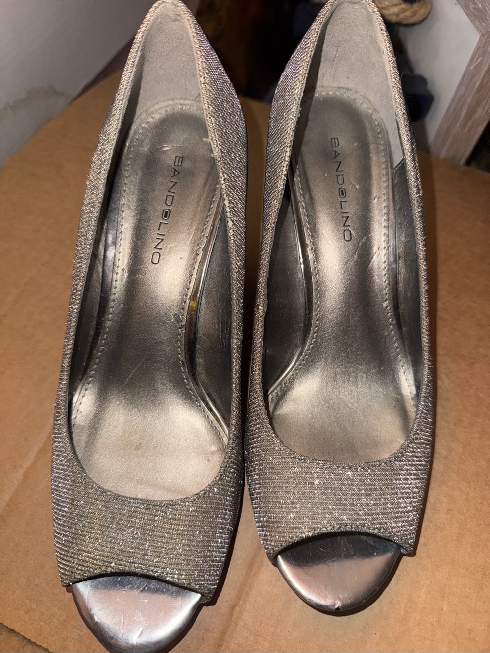 Bandolino Metallic Silver Peep-Toe Heels